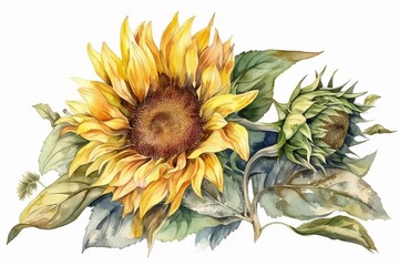 sunflower watercolor isolated on white AI Generative