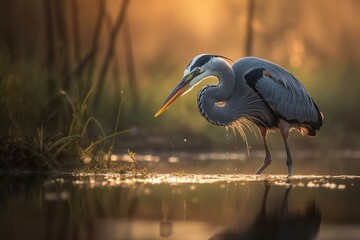 cranes in the river looking for fish