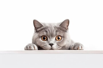 portrait of british cat peeking from table