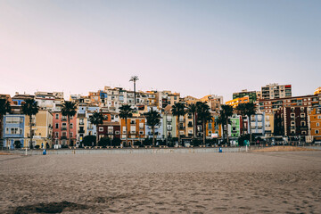 houses at sunset