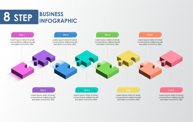 Vector infographic jigsaw design with 8 options or steps. infographics for business concept. Business layout template with options for brochure, diagram, workflow, timeline, web design. mulit-colour	
