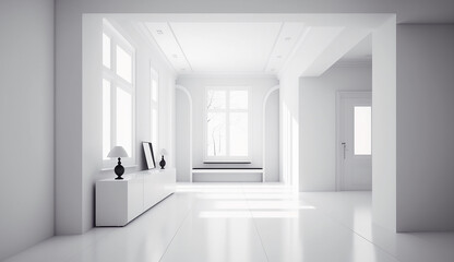 Minimalist white interior design, 3d rendering. Generative AI