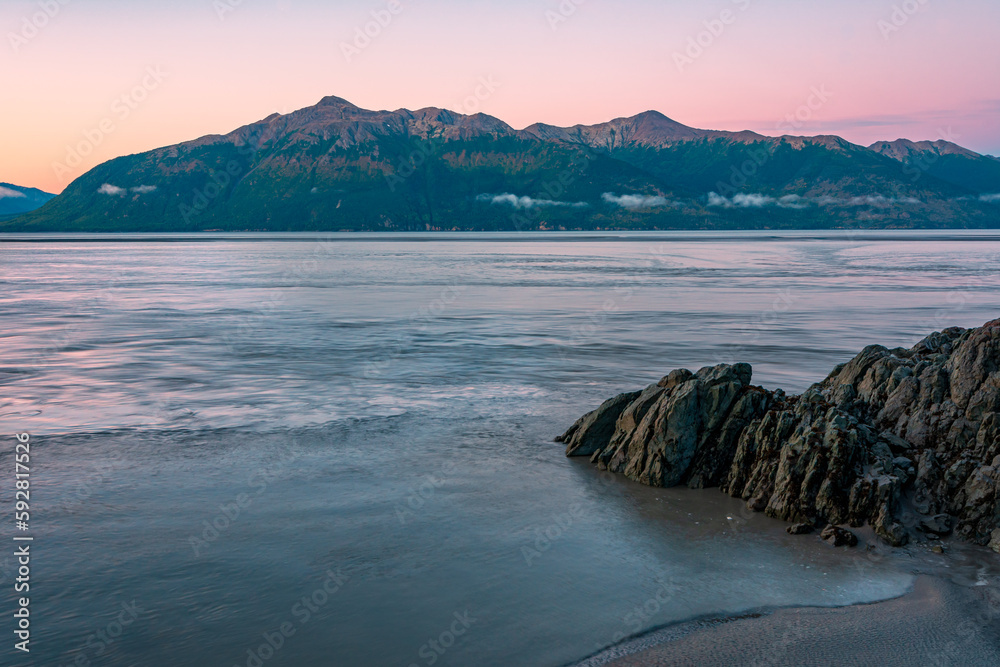 Wall mural View of sunrise at Beluga point near Anchorage, Alaska.