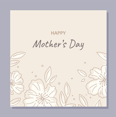 Mothers day card. International holiday and festival. Symbol of love, tenderness and care. Best mom in world. Floral banners in minimalist style. Cartoon flat vector illustration