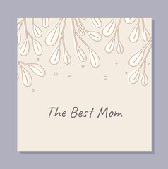 Mothers day card. Best mom inscription with pattern of flowers. Traditional holiday and festival. Aesthetics and elegance. Template, layout and mock up. Cartoon flat vector illustration
