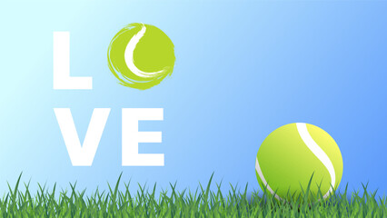Tennis ball on grass on blue background , Simple flat design style  ,Illustrations for use in online sporting events , Illustration Vector  EPS 10