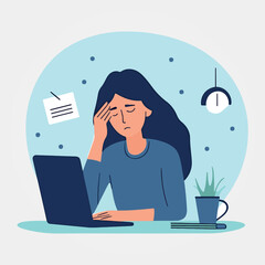 vector illustration, woman with headache