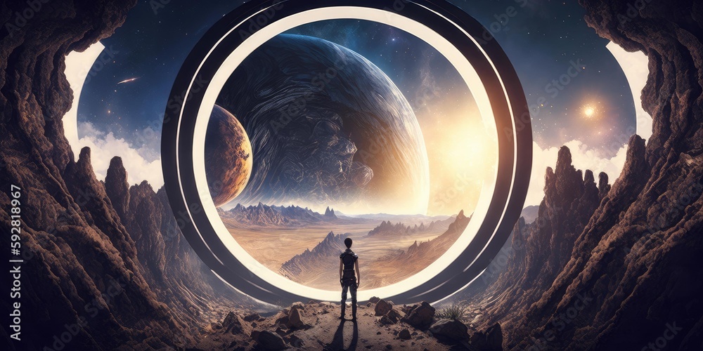 Wall mural outer planet landscape with from sci fi novel. superlative generative ai image.