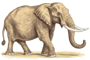 an elephant with prominent tusks standing in a savannah landscape. Generative AI