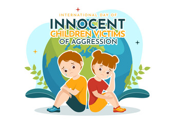 International Day of Innocent Children Victims of Aggression Vector Illustration with Kids Sad Pensive and Cries in Flat Cartoon Hand Drawn Templates