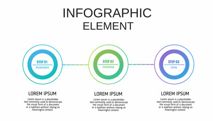 Vector infographic template. Business process with 3 steps options circles, isolated white background, workflow diagrams.