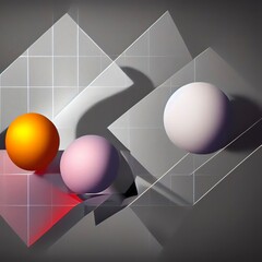 abstract 3d sphere shaped balls on triangle background, abstract background with geometric  shapes, ai generated and digitally redesigned and digitally hand painted with textures