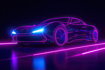 Obraz na płótnie Canvas Cyberpunk Synthwave Neon pink car on black background - made with generative ai 