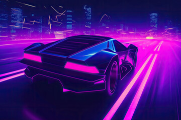 synthwave style car driving down road - made with generative ai