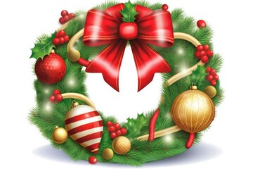 Fototapeta na wymiar festive Christmas wreath adorned with ornaments and a bow. Generative AI