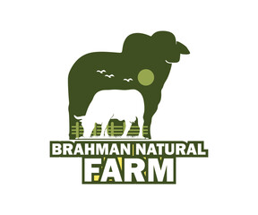 CATTLE FARM LOGO, silhouette of great brahman cattle standing and grassing vector illustration
