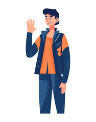 man standing in modern blue jacket