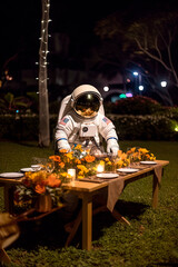 Astronaut at set table Generative AI