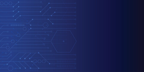 technology modern future background illustration Dark blue background with white dotted lines and lines. hexagon, circle and point glow