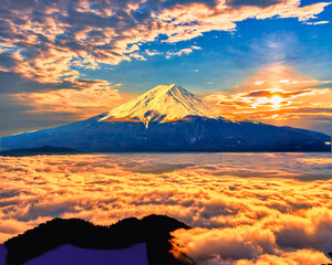 Obraz premium 雲海と富士山・合成写真