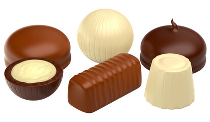 Six different chocolate candies 