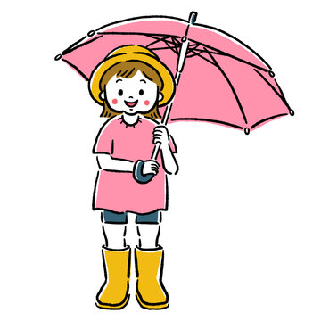 ピンクの傘をさした女の子