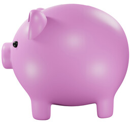 3D Piggy bank side view. Financial, banking and saving money concept.