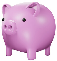 3D Piggy bank side view. Financial, banking and saving money concept.