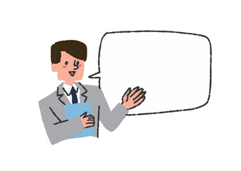 説明するビジネスマンと吹き出しのフレーム