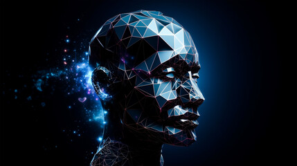Fototapeta na wymiar AI - Artificial intelligence. Ai digital brain. Robotics concept. Human face made from polygon. Illustration vector