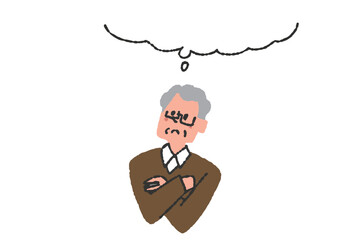 考え事をしているシニア男性と吹き出しのイラスト素材フレーム