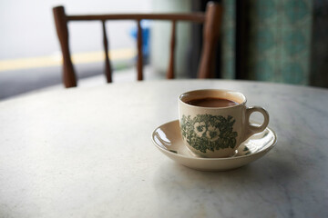 nanyang coffee with vintage kopitiam background. nanyang lifestyle concept