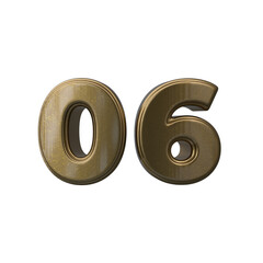 Number 06 3D render with brown color