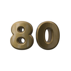 Number 80 3D render with brown color