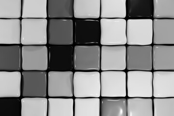 Abstract background with soft black and white cubes. Jelly black and white cubes background 3d render. Colorful elastic boxes pattern