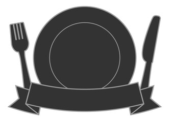 皿とフォークとナイフのリボン付きフレーム