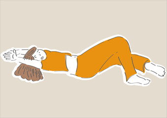寝転がってエクササイズをしている女性の手描きイラスト