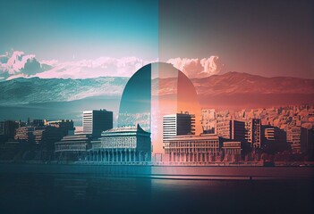 Geneva Transparent Layers Gradient Landmarks Skyline. Generative AI