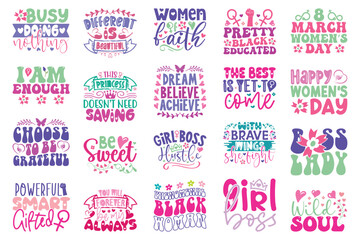 Fototapeta na wymiar Boho Retro Style Mom Mama Mommy Quotes T-shirt And SVG Design Bundle. Happy Women's Day SVG Quotes T shirt Design Bundle, Vector EPS Editable Files, Can You Download This File.