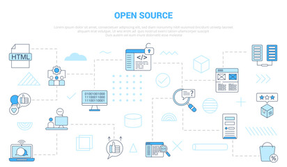 open source concept with icon set template banner with modern blue color style