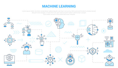 machine learning concept with icon set template banner with modern blue color style