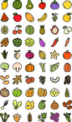 fruits and vegetables colored icon set