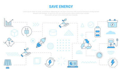 Fototapeta na wymiar save energy concept with icon set template banner with modern blue color style