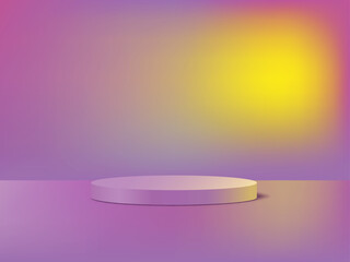 Abstract pink color modern 3D room with realistic pink cylinder pedestal podium design template. use for cosmetic presentation background.