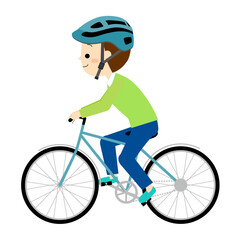 Obraz premium 自転車用ヘルメットを被って自転車に乗る男性