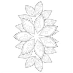 Zentangle drawing of flowers in black and white for coloring book. Hand Drawn Flowers for Adult Anti Stress of coloring page in Monochrome Isolated in white background