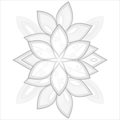 Zentangle drawing of flowers in black and white for coloring book. Hand Drawn Flowers for Adult Anti Stress of coloring page in Monochrome Isolated in white background