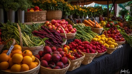 Stunning and Vibrant Illustration of Farmers Market created by Generative AI