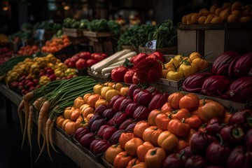 Stunning and Vibrant Illustration of Farmers Market created by Generative AI