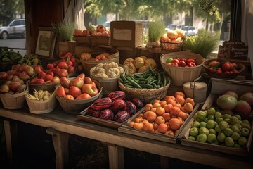 Stunning and Vibrant Illustration of Farmers Market created by Generative AI